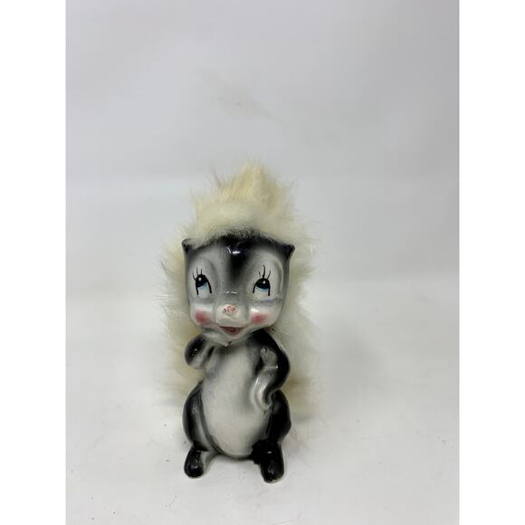 Kitsch Rare Vintage 1960s SKUNK Anthropomorphic Big Eyed W/Real Rabbit Fur Hair - Picture 10 of 14